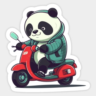 Funny panda riding scooter Sticker